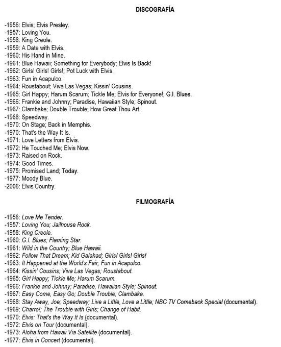 definieron su sentido de estilo personal y ambición en términos que Elvis personificó por primera vez.BIBLIOGRAFÍA recomendada, DISCOGRAFÍA y FILMOGRAFÍA.(ver imágenes adjuntas)
