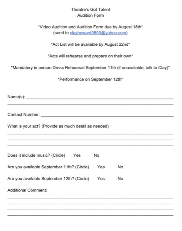 Theatre’s Got Talent! Audition information in the second photo.