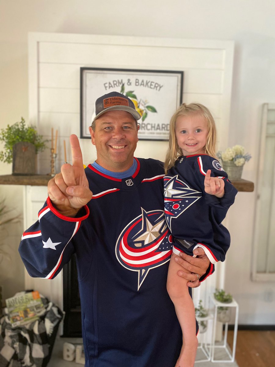 hannahcolej's tweet photo. Elsie and papaw ready for the game! 💙 #cbj #CBJAsOne #5thline https://t.co/A5Nw73YXrQ