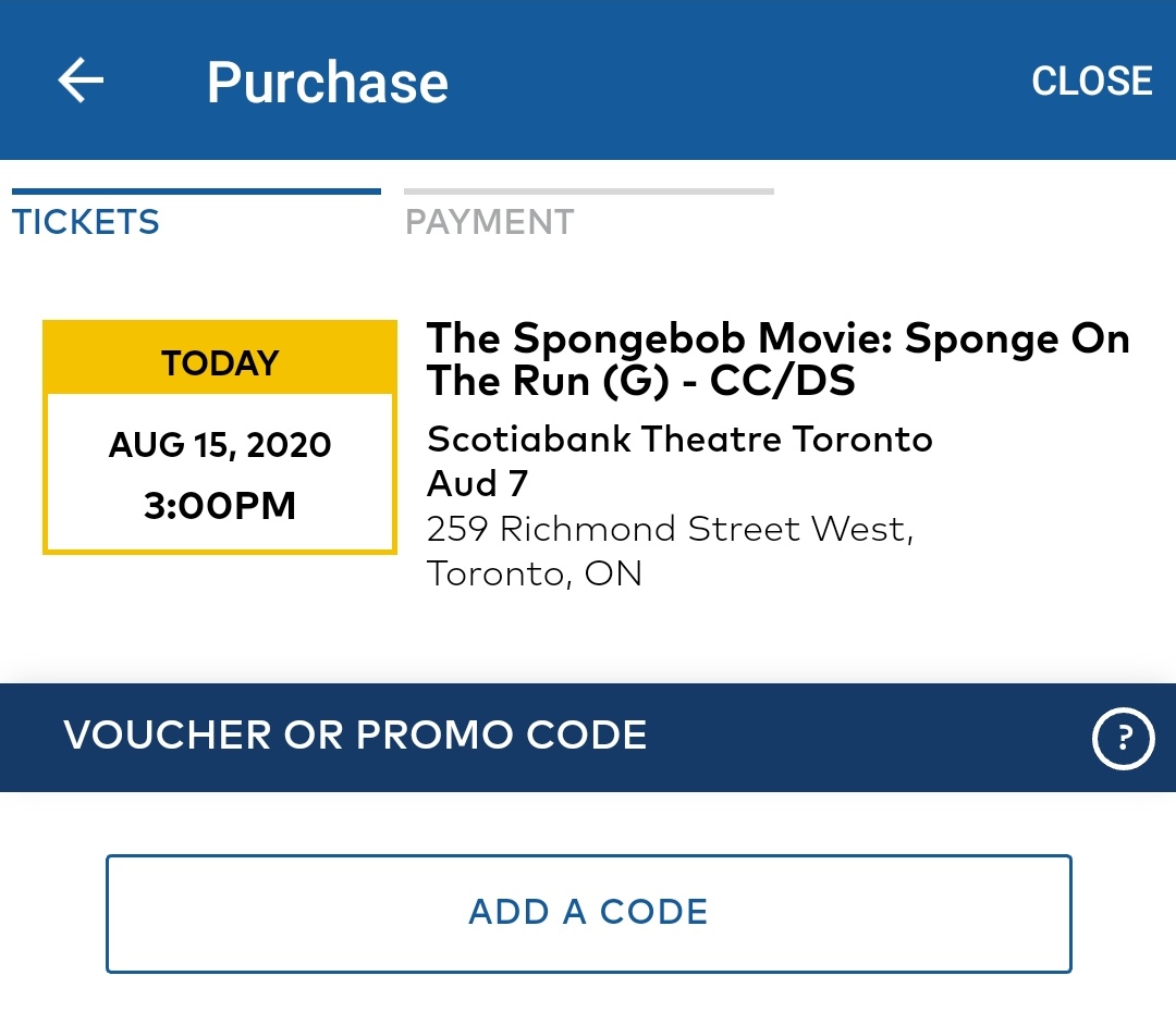 The 3 p.m. showing of "Spongebob: Sponge on the Run" on Saturday at Toronto's Scotiabank Theatre saw roughly six seats sold of 42. That's about 14% of available seats.Grey seats = occupied