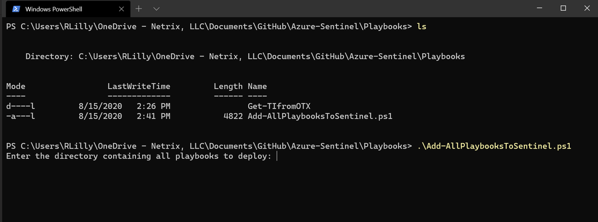 richlilly's tweet photo. @TheTomLilly and I put our heads together today and automated some #AzureSentinel Playbook goodness.
Automatically enumerate the Azure-Sentinel Github repo (synced locally), multi-select playbooks and import.
#SentinelasCode #NetrixKnows #MSFTAdvocate #BrotherPower https://t.co/tYRjncye0m