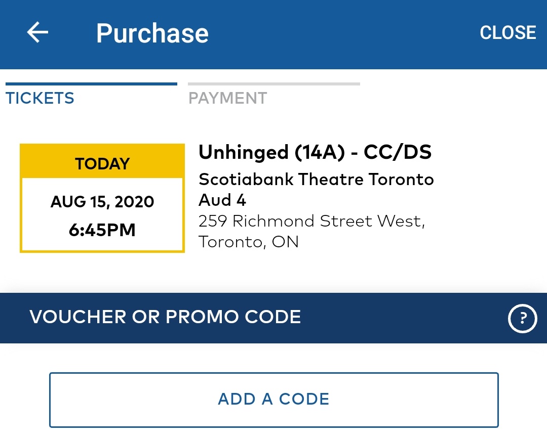 A 6:45 screening of "Unhinged" at the Scotiabank Theatre had about five tickets sold at showtime. That's 11% of available seats.