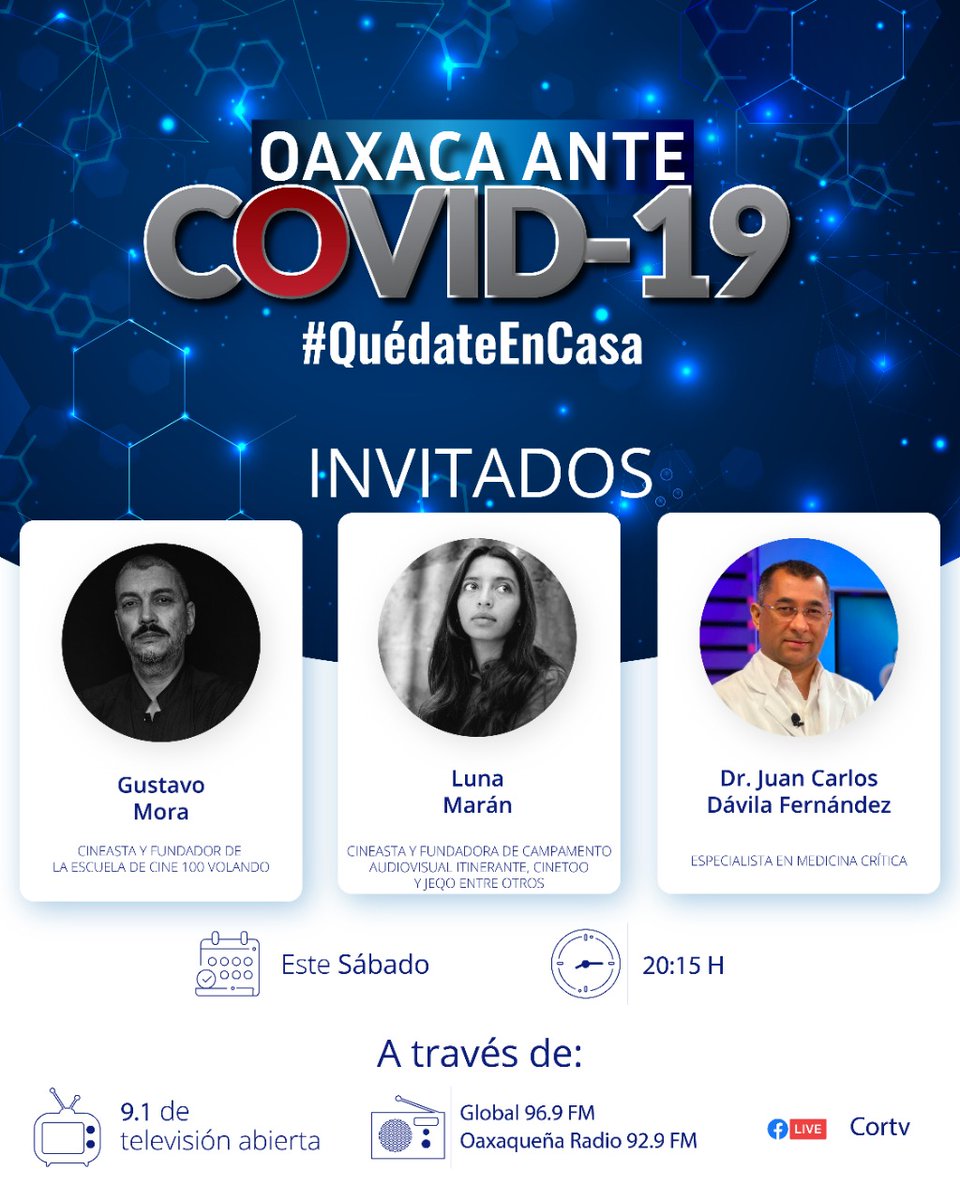 cortv's tweet photo. En el #DíaNacionalDelCineMexicano, platicaremos con los cineastas @lunamaran y Gustavo Mora, sobre el papel del cine en medio de la pandemia; además, el Dr. Dávila estará aclarando tus dudas del Coronavirus. Interactúa con nosotros y emite tu opinión durante el programa. https://t.co/16DS3mLkbt