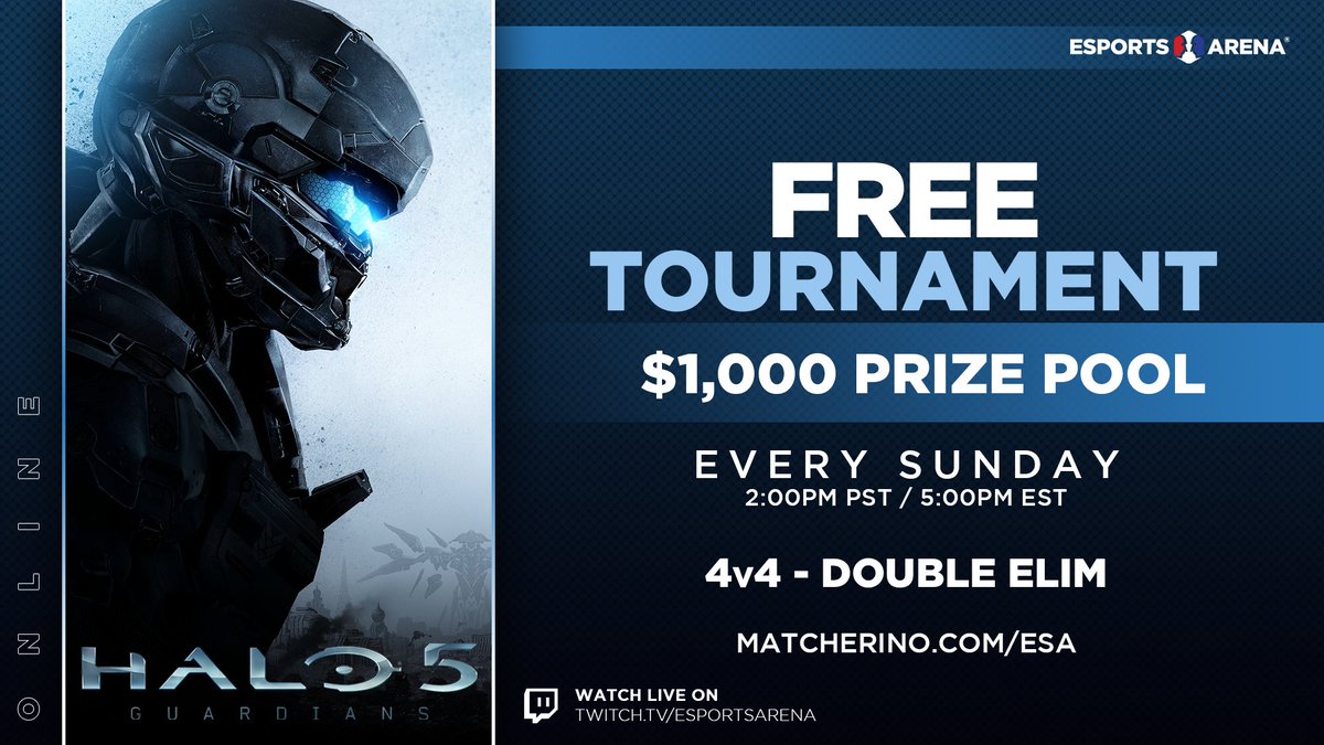 EsportsArena's tweet photo. TOMORROW!
We are bringing back our weekly Halo 5 4v4 tournament!

🏆 $1000 Prize Pool
🏆FREE ENTRY
🏆Every Sunday at 2PM PST

Sign Up: 
https://t.co/FtmmiGtPe8

Don't have Halo? It's included in the @XboxGamePass along with hundreds of other games here: https://t.co/7yS0MmikYx https://t.co/bbslQoSW34