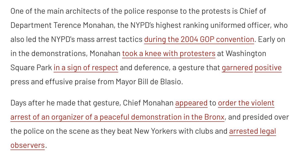 NYPD are masters at this shit. Kneel with protesters one day for the photo op, beat them senseless the next.