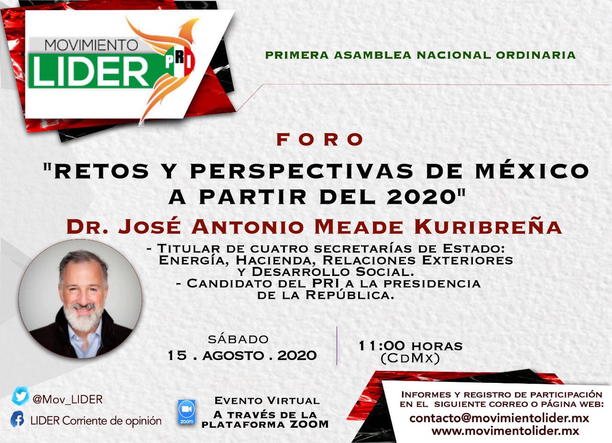 OznerolPacheco's tweet image. 📣Presentes en el Foro virtual de #MovimientoLIDER “Retos y perspectivas de México a partir del 2020” con la ponencia del Dr. @JoseAMeadeK. 👨🏻‍💻

#VolverAlOrigen #SomosPRI ✅⭕️