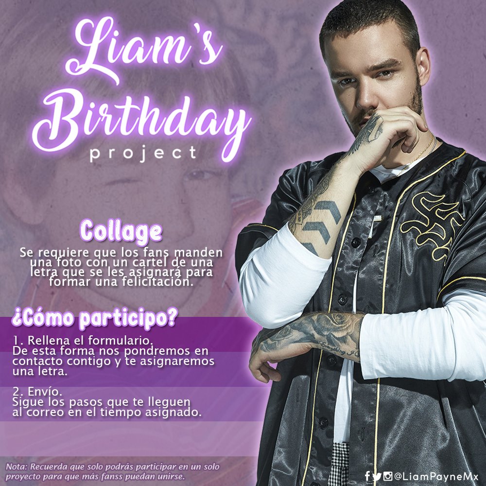 LiamPayneMx's tweet photo. 🎉 #CelebratingWithLiam 🎉

Liam Payne México te invita a participar en los pequeños proyectos que organizamos para celebrar el cumpleaños #27 de Li 🥳🎂

Asegúrate de leer las indicaciones.
👉🏼Form. Mañanitas https://t.co/qtnSlcXCBt
👉🏼Form. Collage https://t.co/LejCSQJwEJ https://t.co/ZkHNjkagTL