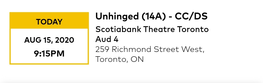 Crowe Call:"Unhinged" had 9:15 p.m. showings. A few minutes after showtime...Scotia: 5 (11%)Varsity: 4 (9%)