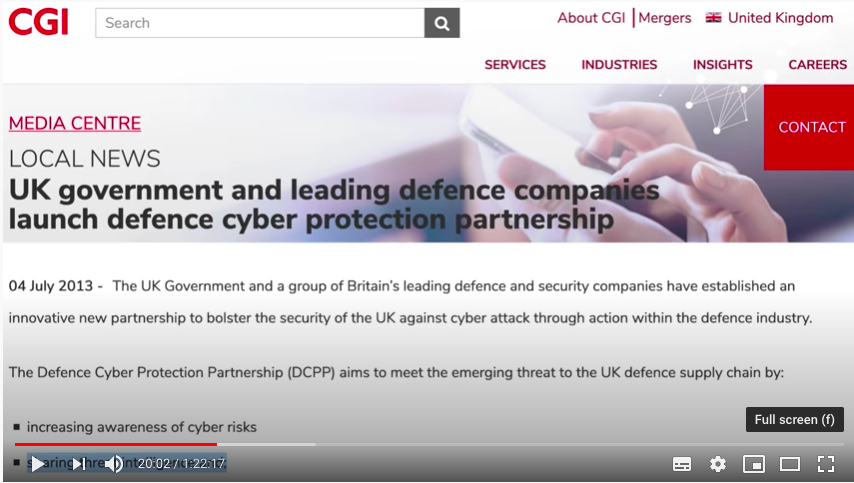 8. By 20:00 the documentary is back on track, tracing trans-Atlantic intelligence sharing partnerships with GCHQ, the MoD and US private industry.