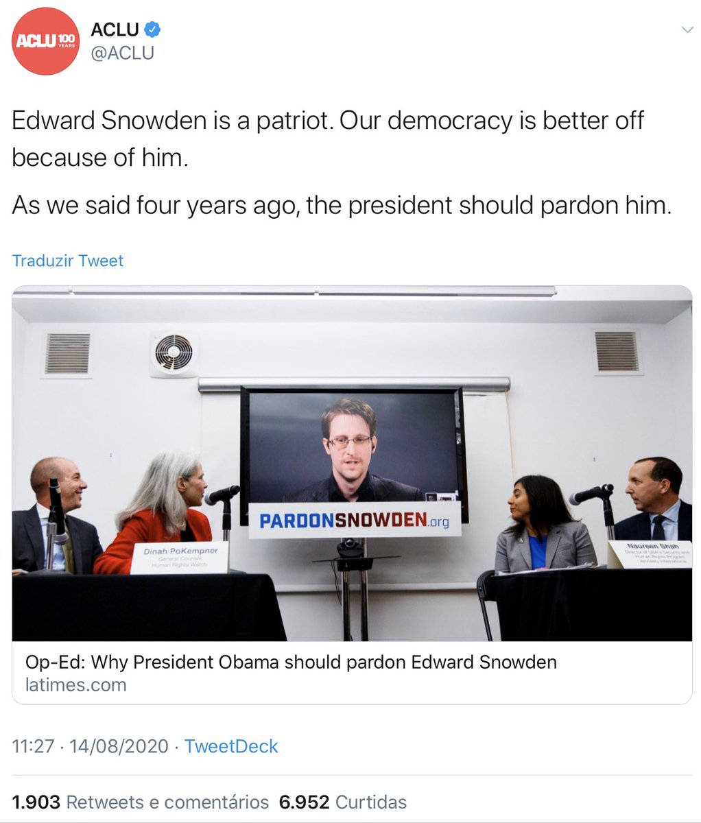 ggreenwald's tweet photo. National Security apparatchiks like @AmbassadorRice (no longer an Ambassador) have wanted Snowden in prison for years because he exposed how they secretly and illegally converted the internet into their spying playground.

As for her claim that pardoning Snowden is a GOP view: https://t.co/LjePsz1T2Y