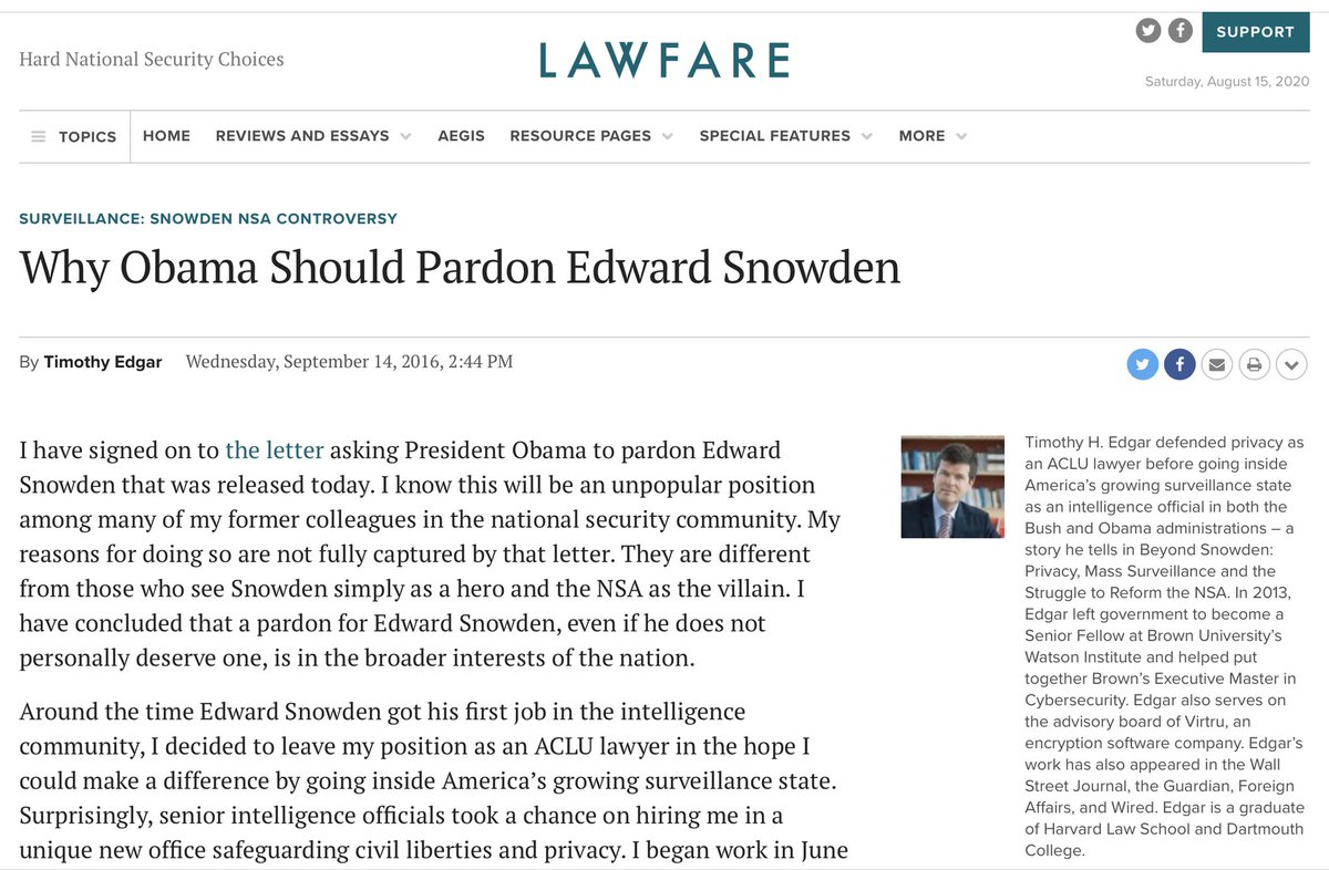 ggreenwald's tweet photo. National Security apparatchiks like @AmbassadorRice (no longer an Ambassador) have wanted Snowden in prison for years because he exposed how they secretly and illegally converted the internet into their spying playground.

As for her claim that pardoning Snowden is a GOP view: https://t.co/LjePsz1T2Y