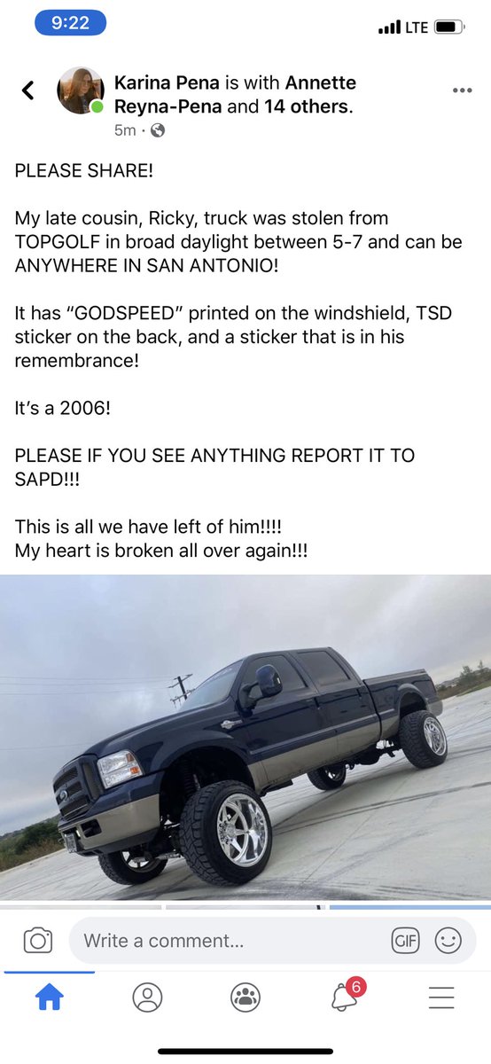celissa_11's tweet photo. pls share and be on the lookout

my late cousin, Ricky, truck was stolen in SA at top golf, this truck means more than anything to our family. 

this is the last thing we have Ricky. we are still learning to heal from losing him..please help us bring it home to his parents. https://t.co/UXrPxOTnT4