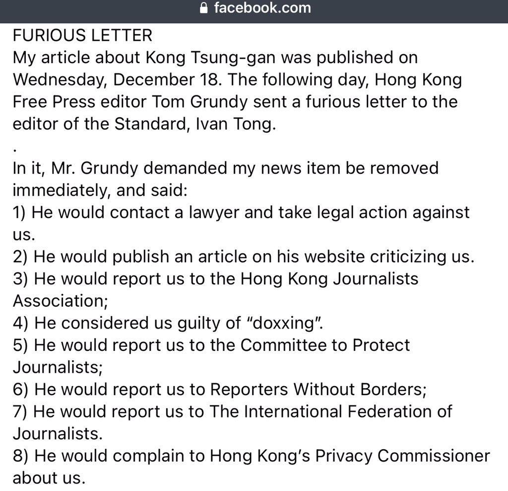 I have a lot of respect for  @HongKongFP because they are one of the few media which reported the the sexual misconduct story of then FCCC president Jon Kaiman. That was brave. They now have tonnes of explanation to do.  https://m.facebook.com/nury.vittachi/posts/10158720433246214