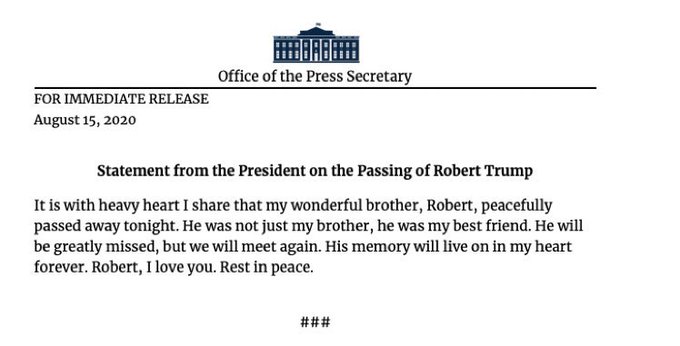 وفاة روبرت الشقيق الأصغر للرئيس الأمريكي دونالد ترامب 