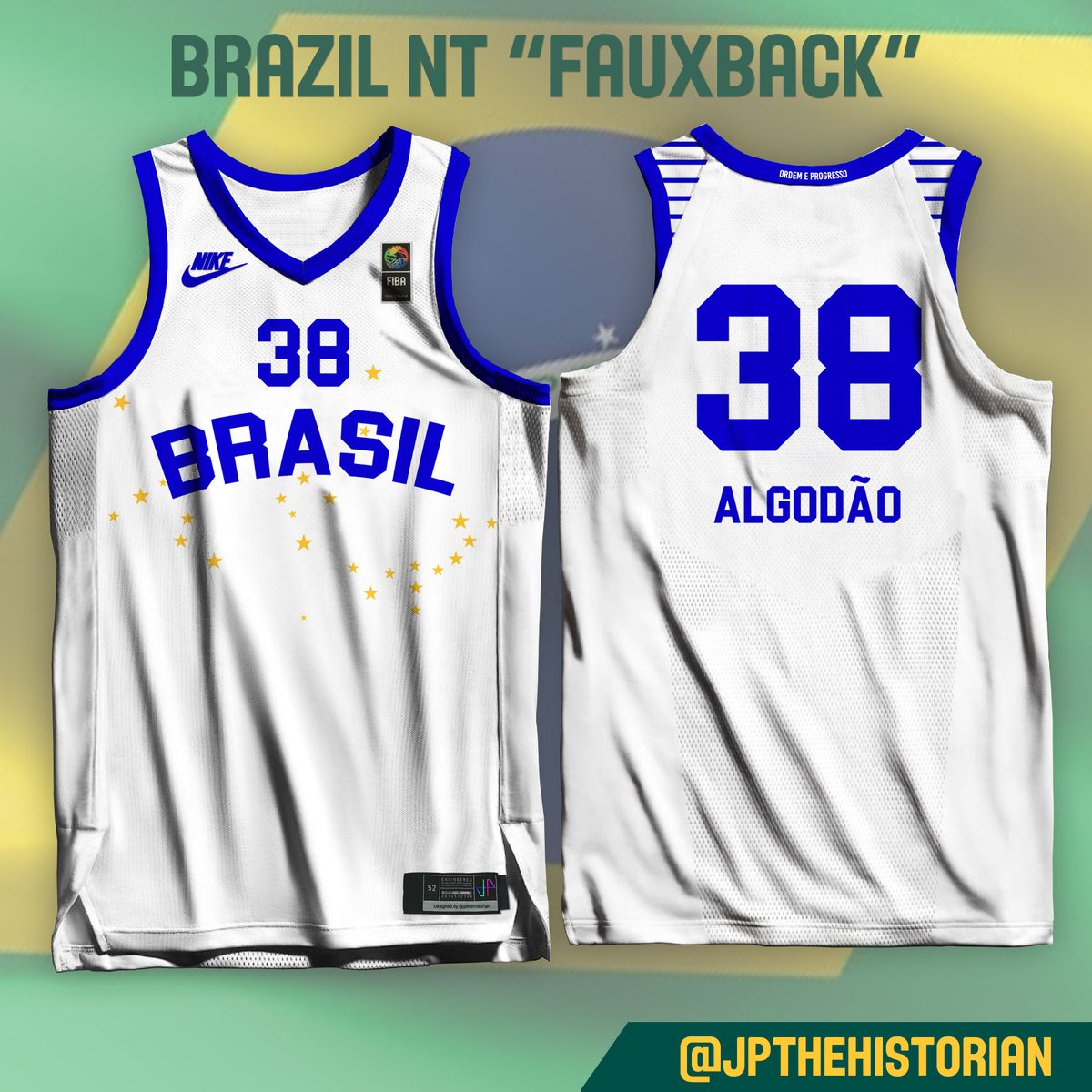 jpthehistorian's tweet photo. Inspired from jerseys worn by legendary Brazil captain Algodão during their first @FIBAWC title in 1959. Here's their redesigned classic in a @Nike-style fauxback. https://t.co/jZiuES2iEV https://t.co/c8PGMXMu5e