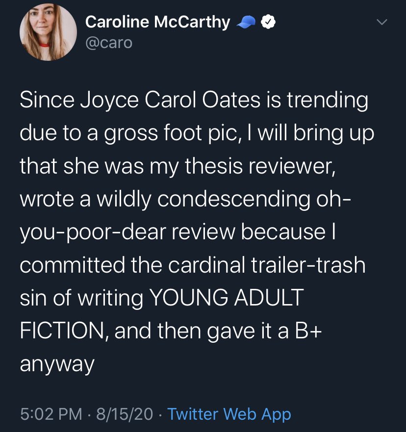 St Vincent Acab Price On Twitter Joyce Carol Oates Posts A Nasty Foot Pic And Ya Authors Immediately Go Oh Yeah I Can Make This About Me