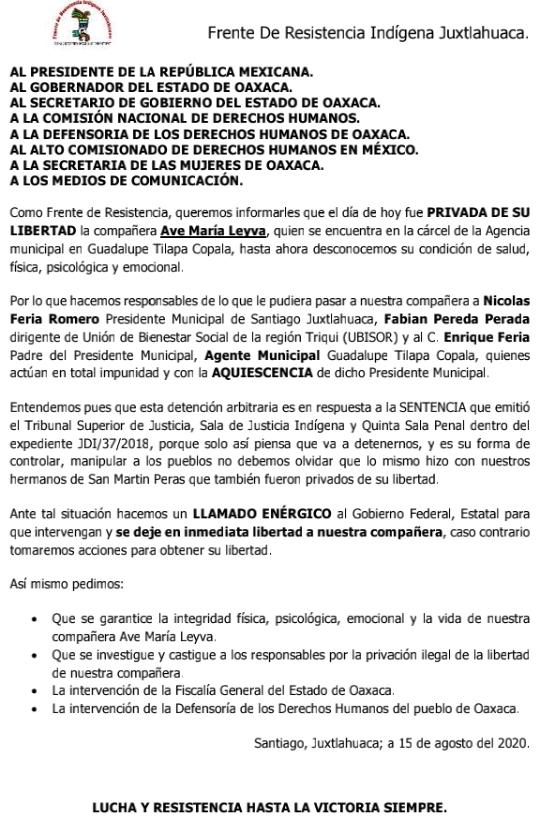 JosePabloAnto's tweet photo. A los medios de Comunicacion le pedimos su solidaridad para la difusion del presente #Comunicado @0axaca21 @AIP_Oaxaca @A_Encinas_R @DDHPO @PedroMatias8 @ImparcialOaxaca @alejandromurat @Reporte_Indigo @Avispa_Midia @CodigoDH @laminuta @AserLitigio @MVMNoticias https://t.co/6xbxe562Kr