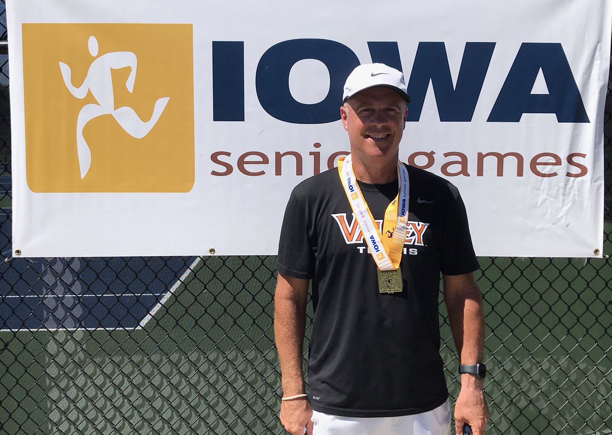 ValGirlTen's tweet photo. Ok, who put the “Senior” games sign up?? I don’t care. Qualified for a week in Ft. Lauderdale in 2021 which is one less week of Iowa winter. And while the sign looks like I ran track and field, it was actually tennis. #vhstigers https://t.co/QTzeETFj4l