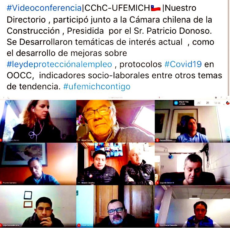 Cámara chilena de la construcción 
V/C sindicato UFEMICH 
Avanzando en la reactivación de los diferentes proyectos de nuestro país 
🤝👷🏻‍♂️🇨🇱#ufemichcontigo