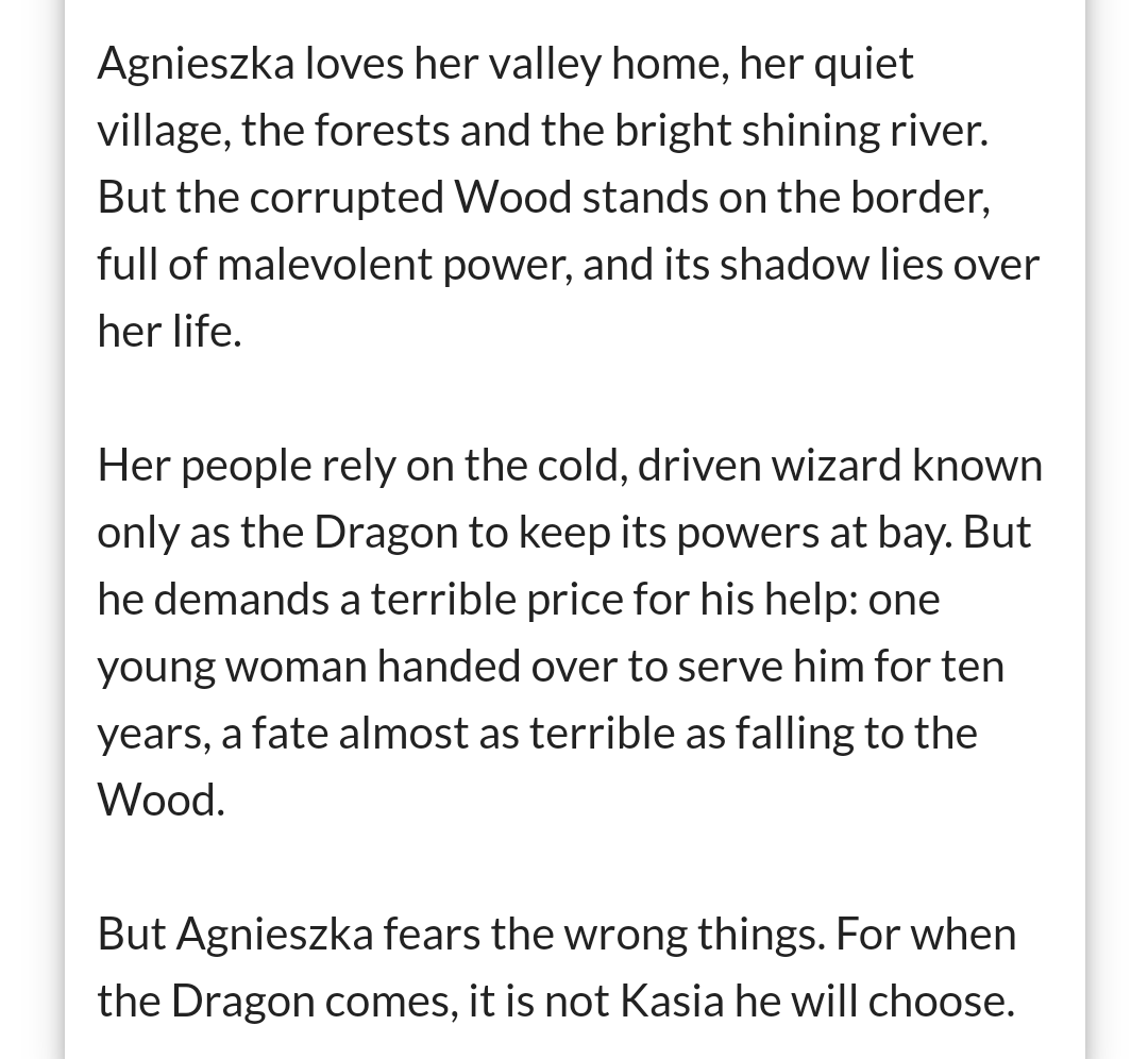 7.) uprooted - naomi novik.what is there left to say about uprooted. agnieszka is such a rare type of protagonist in terms of her general... attitude... outlook? i'm in love w her. sarkan also. the visuals for this if it was a movie? insane. some elements of horror