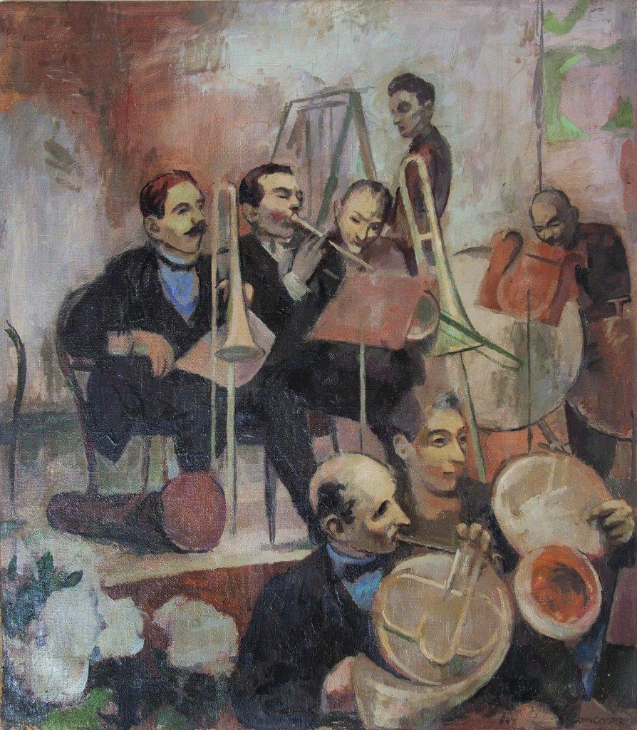 EastLondonGroup's tweet photo. Good morning Jason @Wickyma &amp; its my pleasure. These may not be jazz musicians but maybe "Horns &amp; Trombones" by John Cooper from 1932 might have been more up your grandfather's "street". #JohnCooper #ELG https://t.co/0OCCbzHfvw