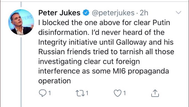 I mentioned it to a few others as he appeared in conversations usually spouting anti Corbyn nonsense and he accused me of being recruited by Putin  2/