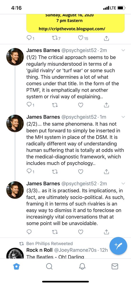 If #PTMF #PowerThreatMeaningFramework professional advocates didn’t spend so much time attacking their psychiatry colleagues then nobody would make the guild warfare claim - they only have themselves to blame. As for changing society - try politics instead