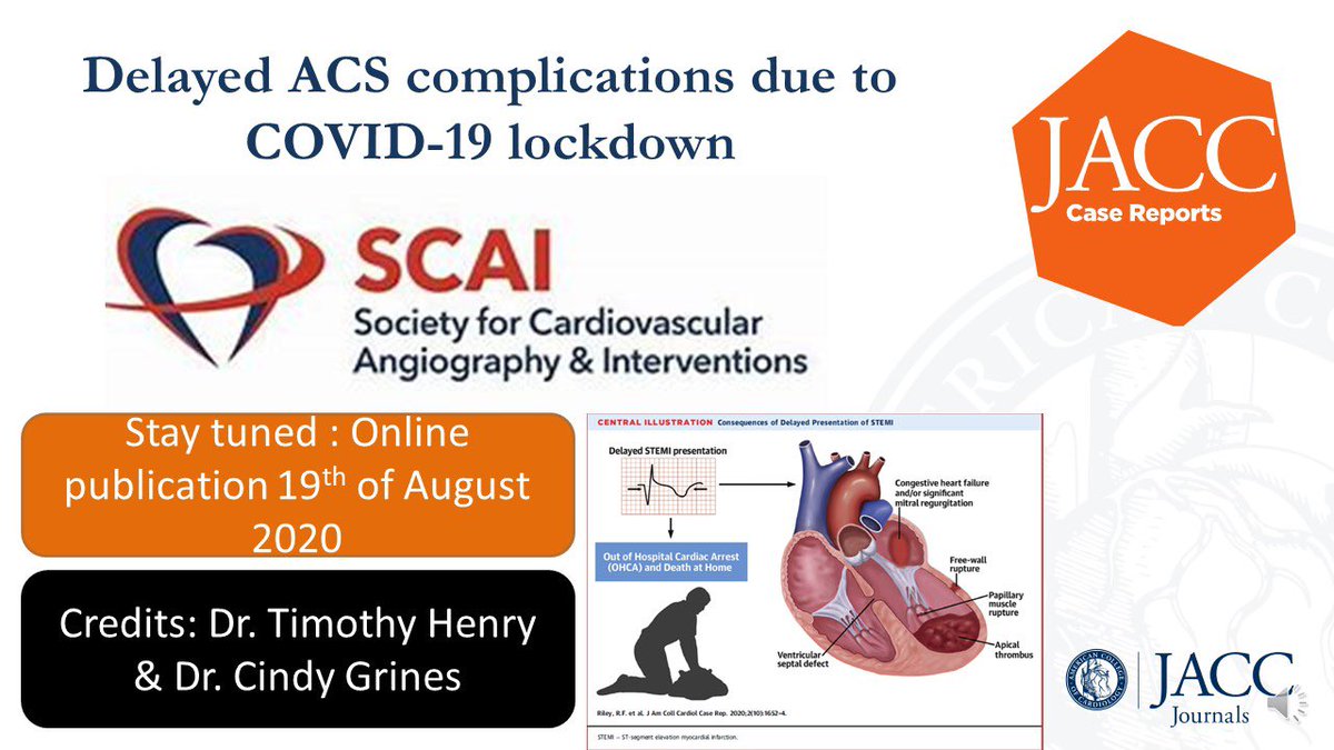 #JACCCaseReports August issue online 8/19 2 pm ET: Mini focus issue on #ACS #complications due to #COVID19 #lockdown with credit to Dr. Henry <a href="/DrCindyGrines/">CindyGrines, MD</a> <a href="/SCAI/">SCAI</a> <a href="/djkereiakes/">Dean Kereiakes, M.D.</a> <a href="/fischman_david/">David L. Fischman</a> <a href="/lorenzo2509/">Lorenzo</a> <a href="/mividovich/">Mladen Vidovich</a> <a href="/ACCinTouch/">American College of Cardiology</a> <a href="/JACCJournals/">JACC Journals</a> <a href="/gina_lundberg/">Gina Lundberg MD FACC FAHA</a> <a href="/EstefaniaOS/">Estefania Oliveros MD🫀</a>
