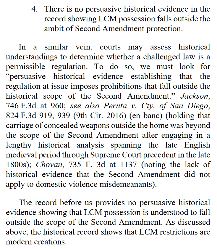 "The record before us provides no persuasive historical evidence showing that LCM possession is understood to fall outside the scope of the Second Amendment. As discussed above, the historical record shows that LCM restrictions are modern creations."