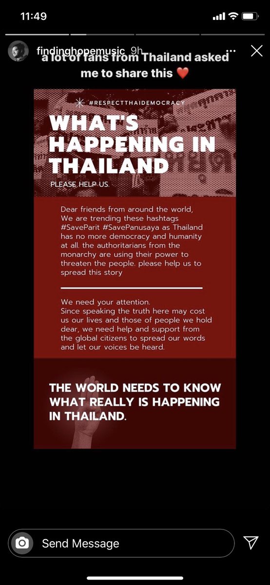 ทุกคน นี่ทักให้ finding hope ช่วย เขาเอาลงสตอรี่จริงๆ ฮื่ออออ 😭💖 #WhatHappensinThailand #ขีดเส้นตายไล่เผด็จการ