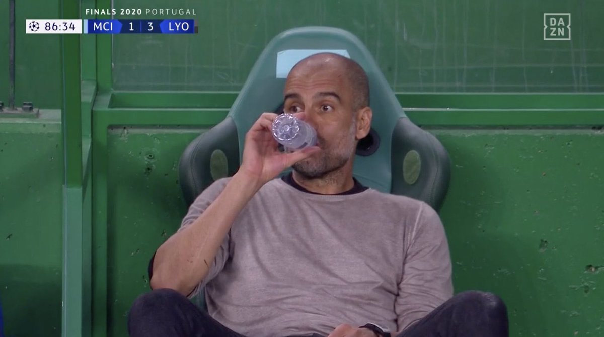 There’s a very high probability of finding a picture of Guardiola aggressively drinking water before a defeat. Coping mechanism.