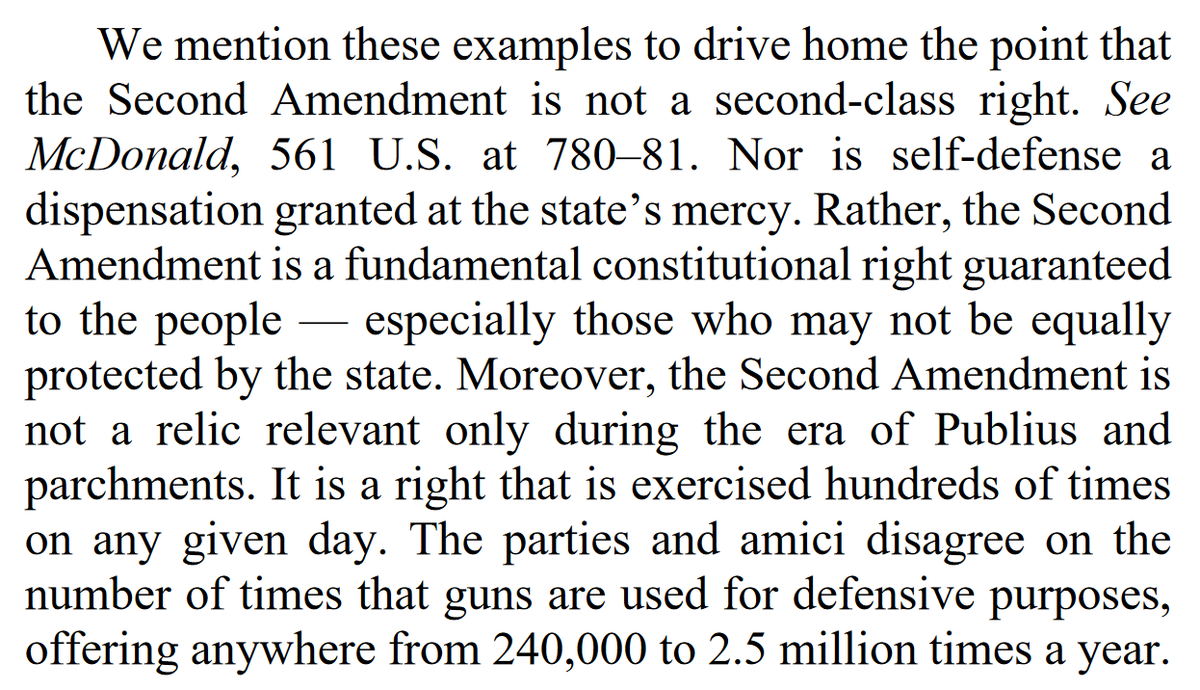 "We mention these examples to drive home the point that the Second Amendment is not a second-class right. Nor is self-defense a dispensation granted at the state’s mercy."