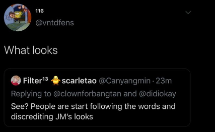 This one should be the no.1. They shade him always and are too scared and coward that changing@ is their daily thing. Their whole accnt is mostly dedicated to shade j/m. Jobless. https://twitter.com/vntsdfens?s=20&nbsp;