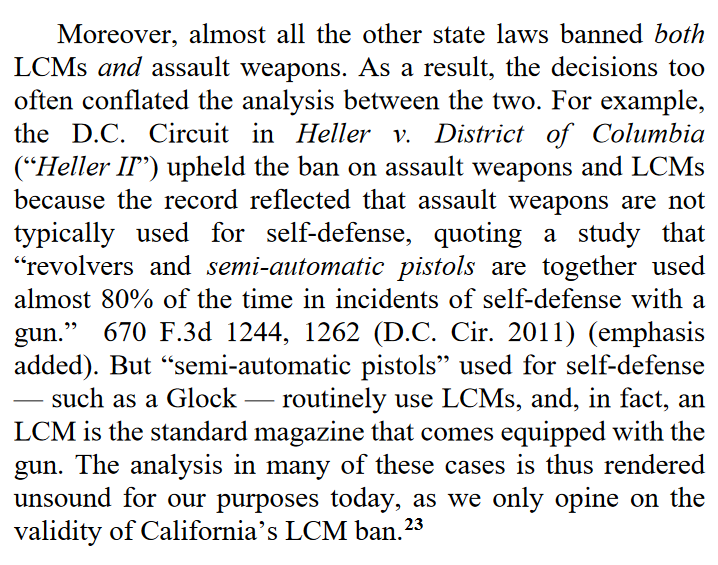 "But 'semi-automatic pistols' used for self-defense — such as a Glock — routinely use LCMs, and, in fact, an LCM is the standard magazine that comes equipped with the gun."