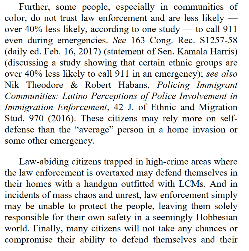 "Further, some people, especially in communities of color, do not trust law enforcement and are less likely —over 40% less likely, according to one study — to call 911 even during emergencies."