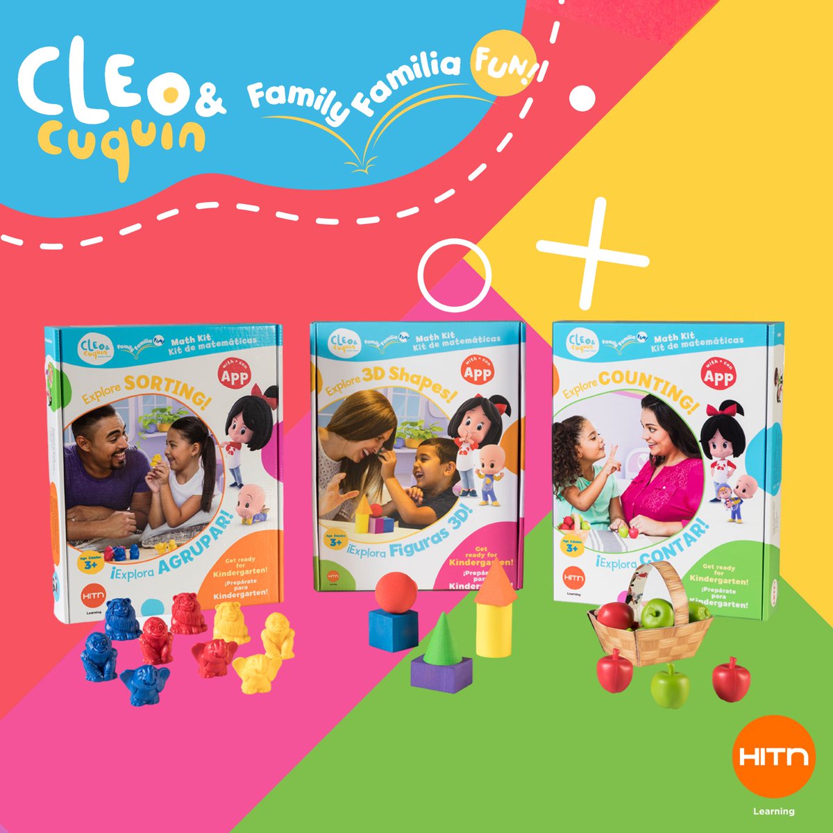 Con nuestro kit bilingüe Diversión en familia con Cleo &amp; Cuquín AGRUPAR tus hijos aprenderán mientras se divierten a describir y comparar elementos ordenados, volver a clasificar un grupo de elementos de una manera nueva y decidir qué grupo tiene más o menos elementos.