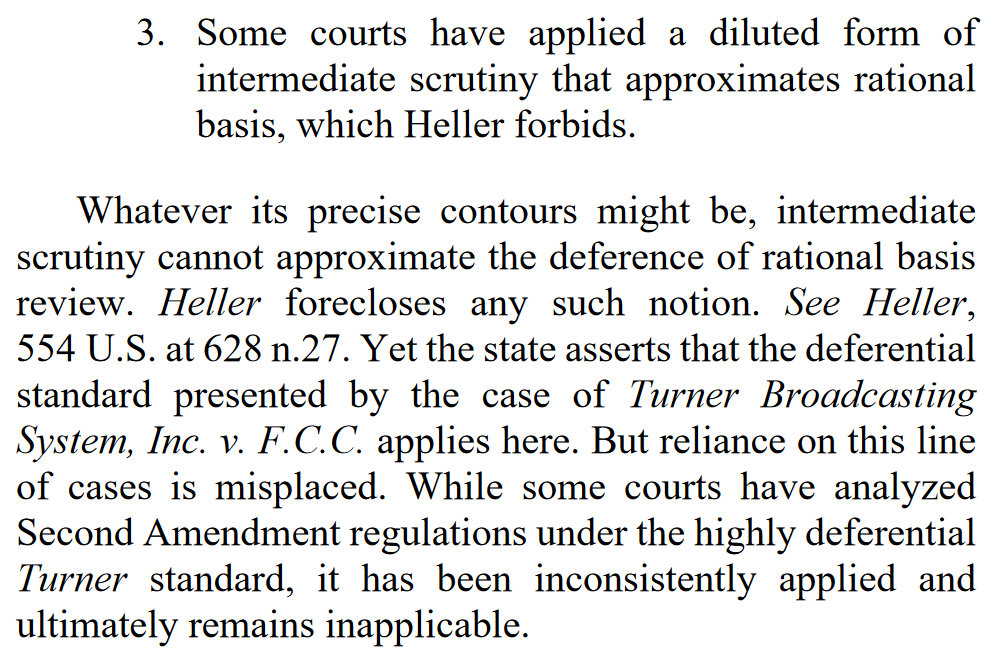 "Some courts have applied a diluted form of intermediate scrutiny that approximates rational basis, which Heller forbids."
