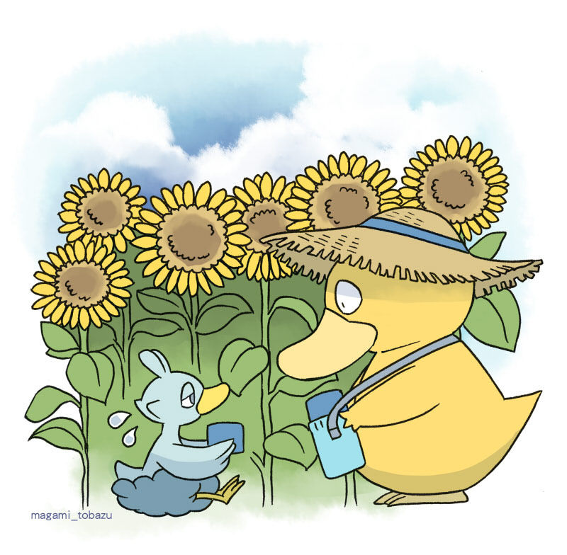 pokemon (creature) hat flower no humans sunflower outdoors cloud  illustration images