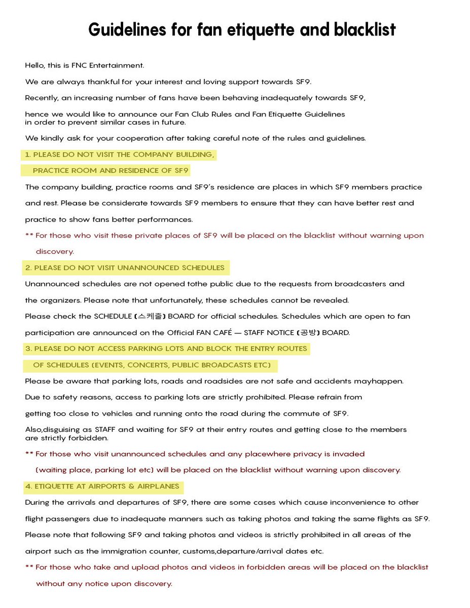 FNC issued Guidelines for Fan Etiquette and Blacklist from 2017 (?)