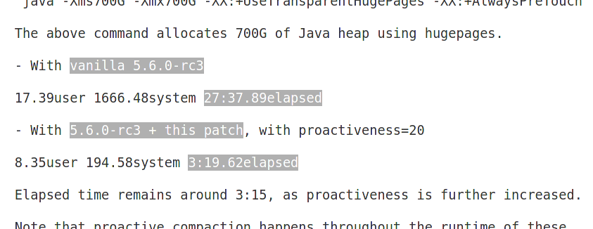 kernellogger's tweet photo. Merged for #Linux #kernel 5.9: proactive compaction, which helps to allocate a large fraction of memory as hugepages while keeping allocation latencies low. 

Details and performance numbers: https://t.co/PQasCX1Z5R 

See also https://t.co/Zdb1SlKJ5W (written by the patch author) https://t.co/1HlMAvpVo2