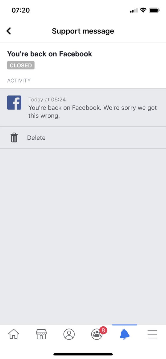 Mer0176's tweet image. An Apology, no explanation as to why, but nonetheless it’s acknowledging they got it wrong #facebookdisabledme