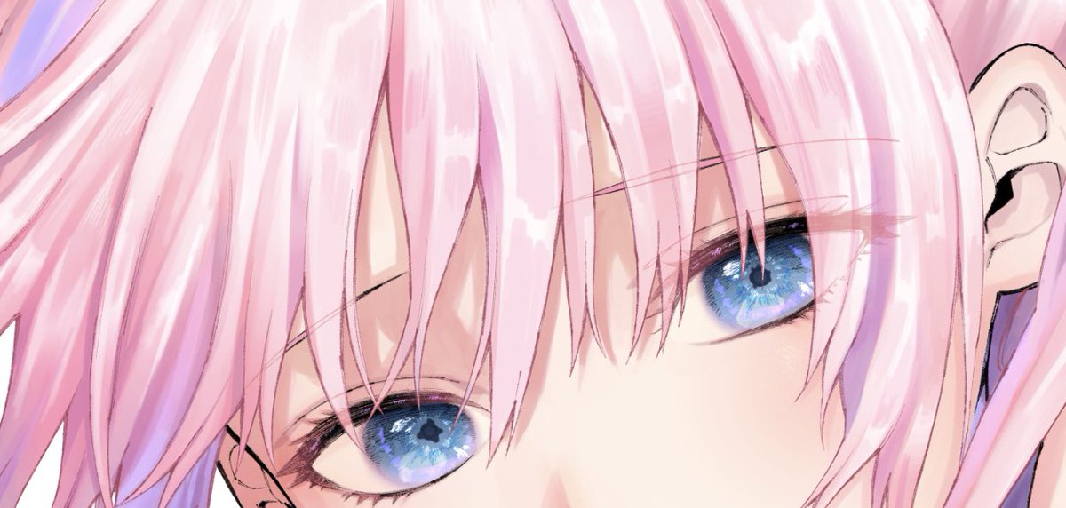 1girl solo pink hair blue eyes looking at viewer bangs eye focus  illustration images