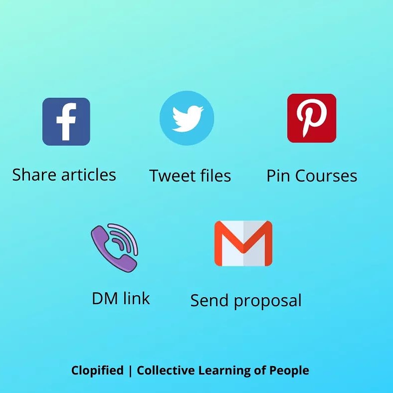 clopified's tweet photo. Facebook Group/ Twitter Timeline/ Pinterest Board/ Viber Community/ Gmail Proposal
Anywhere you want! 😍 Share us to your favorite platform and save the most useful learning material for your needs.
#Learning #eLearning #Material #Clopified #SharedFiles #Reviewers https://t.co/RoJSfILBxj