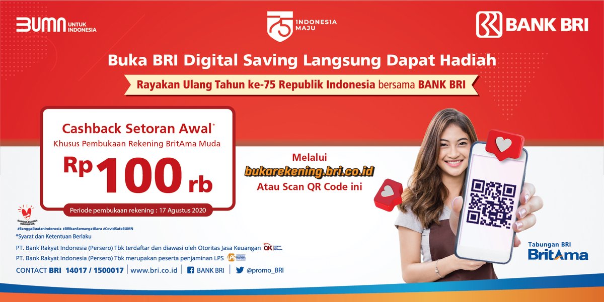 Bank Bri On Twitter Selamat Sore Ibu Promo Tsb Untuk Pembukaan Britama Muda X Dapatkan Cashback Setoran Awal Rp100 000 Untuk Pembukaan Rekening Tabungan Britama Muda X Melalui Bri Digital Saving Periode Pembukaan