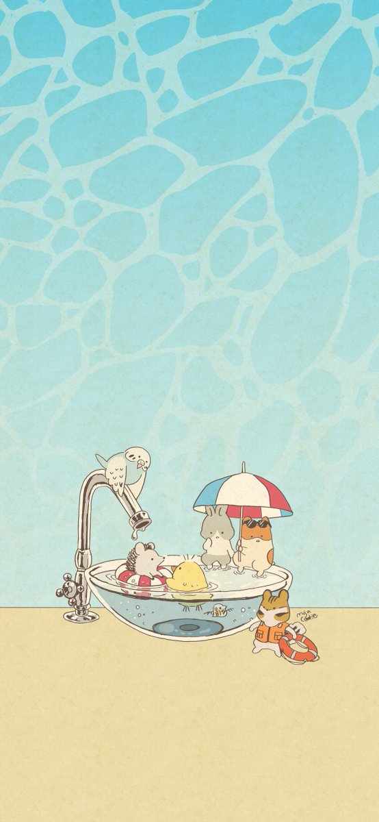 どうぶつさん夏の壁紙年ver です どうぞお使いくださいませー もじ もじゃクッキー 個展ありがとうございました のイラスト