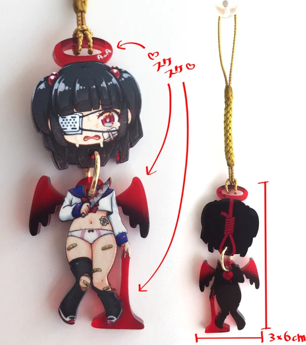 首吊りアクキー① #復讐のいじめ展首がプラプラしちゃう首吊り風アクキー作った手首から流れる血とか羽根とか天使の輪はえっちなスケスケレッド涙や汗・血はグロスでぷっくりツヤツヤに仕上げましたお腹からぱんちゅ・太もものラインとかえっちにできたから見て鼠径部もえっちぞ 