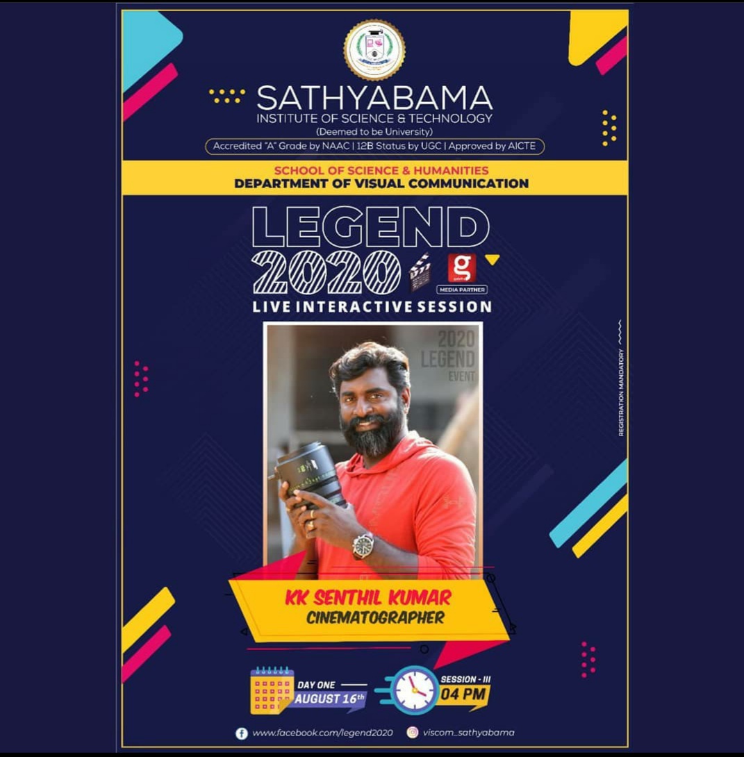 DOPSenthilKumar's tweet photo. join me for a 
Live interactive session 
via zoom meeting TodayAUG 16 at  4.00PM.
https://t.co/X4zcXxurhE
#Legend2020 #cinema #cinematographer 
#cinematography 
#viscomsathyabama #viscom #rrr #baahubali https://t.co/cONGRYBZOz