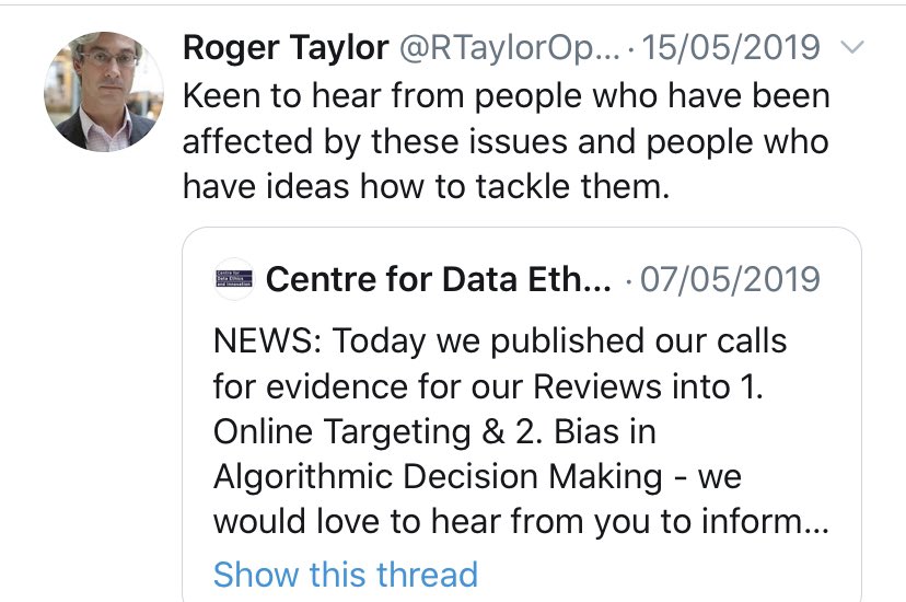 This is Roger Taylor, chair of Ofqual and also the Centre for Data Ethics & Innovation. I wonder if he’s still keen to hear from people who have been affected by ‘Bias in Algorithmic Decision Making’?? Does anyone know of any?