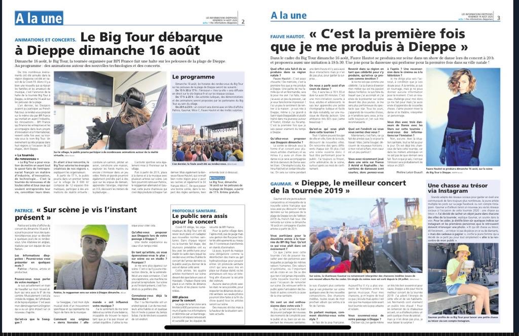 Le #BIGTour débarque ce dimanche sur les pelouses de @VilledeDieppe pour promouvoir l’entrepreneuriat régional et les talents artistiques de notre pays. Merci aux 668.409 personnes qui nous ont suivis hier au @LH_Lehavre.