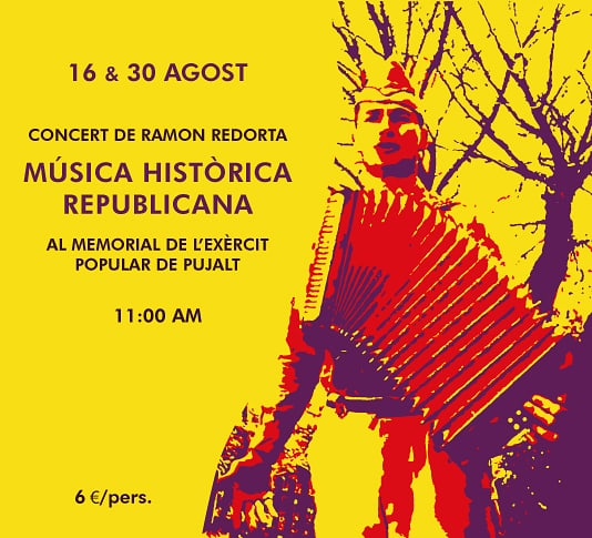 Ruta musical històrica republicana en l'entorn del Memorial de l'Exèrcit Popular de Pujalt.

El dia 16 i 30 d'Agost a les 11 am en Ramon Redorta ambientarà una ruta amb música emblemàtica republicana.
Serà un espai segur, a l'aire lliure, amb mascaretes obligatòries i distància.